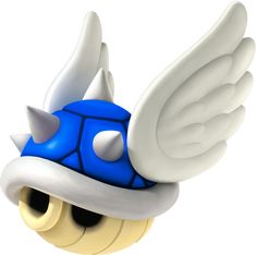 a blue and white toy with wings on it's head