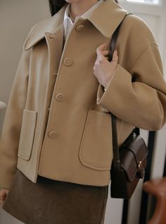 Beige Jacket Outfit Women, Beige Short Coat, Modest Winter Outfits, Blazer Outfits For Women, Iranian Women Fashion, Korean Casual Outfits, Womens Sweatshirts Hoods