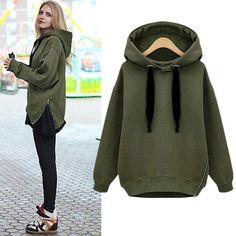 Womens Warm Coat Hoodie Parka Overcoat Long Jacket Zip Hem Sweatshirt Outerwear Casual Khaki Hoodie For Winter, Trendy Long Sleeve Hoodie For Outdoor, Khaki Long Sleeve Sweatshirt With Drawstring Hood, Khaki Hoodie Sweatshirt For Winter, Casual Khaki Hooded Sweatshirt, Oversized Khaki Hooded Jacket, Green Long Sleeve Sweatshirt For Fall, Khaki Hooded Tops For Winter, Casual Khaki Hooded Jacket With Drawstring