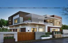 this is a 3d rendering of a modern style house in the evening hours or nights