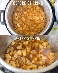 two pictures showing how to cook potatoes in an instant pot