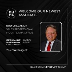 a black and white photo with the words welcome our newest associate rob chevaller sales professional mount dora office