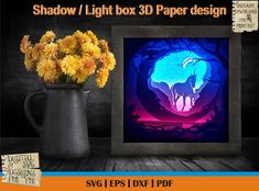 shadow box 3d paper design with flowers and vase