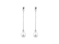 7-8MM WHITE DROP CULTURED FRESHWATER PEARL RHODIUM OVER SILVER LONG DANGLE EARRINGS Long Dangle Earrings, Fresh Water, Freshwater Pearls, Dangle Earrings, White, Silver