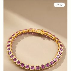 Pink Stones On Gold Frame. 14k Gold-Plated Brass, Cubic Zirconia. Great Alone Or For Layering Latch Closure 7"L Elegant Purple Tennis Bracelet, Elegant Purple Tennis Bracelet For Gift, Pink Stones, Anthropologie Jewelry, 2023 Collection, Stone Gold, Winter 2023, Pink Stone, Tennis Bracelet