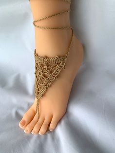 "These barefoot sandals are perfect for the beach as you can feel the sand beneath your feet whilst also making a fashion statement and having pretty feet. Perfect for the beach pool party. They look great on bare feet or even under sandals. Great for yoga class and belly dancing!! Also great for gifting your bridesmaids with if you're having a beach wedding. A pair (set of 2 pieces). You can choose color of your sandals - available colors are shown in the last photo. Sand color of the foot jewe Bohemian Crochet Barefoot Sandals For Festivals, Summer Crochet Sandals For The Beach, Bohemian Crochet Sandals For Summer, Beach Season Ankle Strap Lace-up Sandals, Ankle Strap Lace-up Sandals For Beach Season, Gold Ankle Strap Lace-up Sandals For The Beach, Crochet Open Toe Beach Sandals, Crochet Open Toe Sandals For Beach, Bohemian Crochet Sandals For Beach