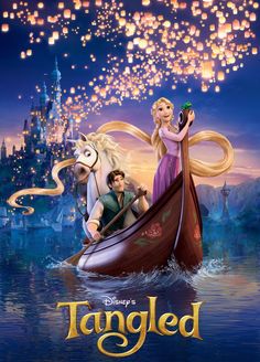 the poster for tangled with an image of a cat and a woman in a boat