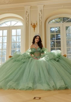 evento alta costura Princess Ball Gowns Green, Quince Dresses Mexican, Quinceñera Dresses, Quinceanera Dresses Blue