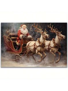 santa claus riding in a sleigh with reindeers on it's back