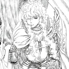 a black and white drawing of a man with an angel on his chest next to a woman