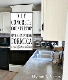 a black and white sign that says diy concrete countertop over existing formica