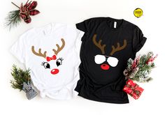 Couple Reindeer Christmas Shirts, Christmas Holiday Tee, Christmas Reindeer T-Shirt, Xmas Party Tee, Christmas Outfit, Cute Reindeer Shirt NOTE  We will use Black design for White, Athletic Heather, Pink, Natural, Mint and Heather Peach. White design for all other colors. Dear Customer, We're here to give you best Christmas shirt options for you. We want to make everyone smile with our cute , stylish and trendy graphic T-shirts. We can assure you this shirt will be perfect Christmas gift whether Reindeer Shirt, Cute Reindeer, Outfit Cute, Reindeer Christmas, Xmas Party, Christmas Reindeer, Perfect Christmas Gifts, White Design, Christmas Shirt