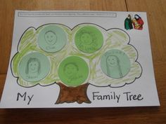 a family tree is shown on a piece of paper that says, my family tree