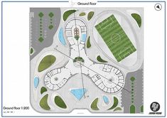 an aerial view of the ground plan for a soccer field