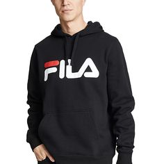 This Is A Classic Pullover Sweatshirt Featuring The Brand's Legendary Logo. This Fila Hoodie Is An Easy Pick For Casual Weekend Wear And Post Gym Stops Fabric: Mid-Weight Fleece Logo At Chest Drawstring Hood And Long Sleeves Ribbed Trim Pouch Front Pocket Shell: 80% Cotton/20% Polyester Fall Hooded Top With Logo Print, Logo Print Fleece Hoodie, Casual Hoodie Tops With Logo Print, Casual Fleece Hoodie With Logo Print, Black Logo Print Winter Sweats, Casual Hoodie With Logo Print For Fall, Casual Fall Hoodie With Logo Print, Casual Fleece Tops With Logo Print, Casual Black Top With Double-lined Hood