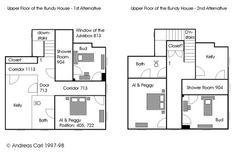 the floor plan for an apartment with two levels and three rooms, including one bedroom