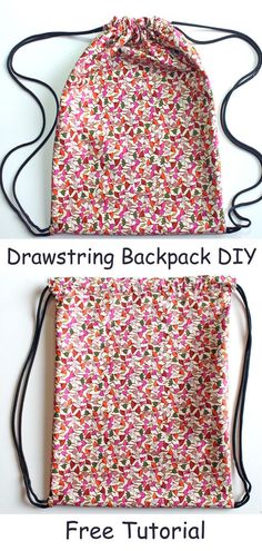 the drawstring backpack diy is shown with instructions for how to make it