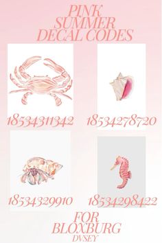 pink and white poster with different types of sea animals on it's back side