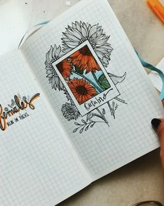 an open notebook with sunflowers and the words summer written in cursive writing