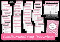 the editable printable craft show planner with pink and white chevrons on it