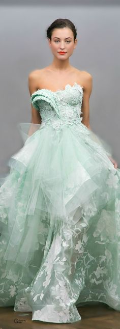 Mint wedding dress with a #sheer skirt could totally use a #LuxxieBoston #maxi Chanel Couture, Couture Gowns, Fancy Dresses, Dream Dress, Couture Fashion, Gorgeous Dresses