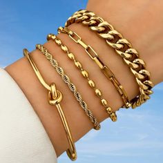 Layered Chain Bracelet Set Gold Silver. Chain & Link Bracelets Sets. Set stainless steel metal chain bracelet for women men: Paper clip, Rope, Snake, Figaro, Box, Cuban, Satellite, Herringbone, Curb Layered Chain Bracelet Set Gold Silver. Two styles: silver steel or gold steel Chain bracelet in durable stainless steel metal, nickel free, lead free and hypoallergenic. There are several models to choose from in the publication, each model presents different styles and quantities of bracelets, each Friend Things, Summer Jewellery, Preppy Jewelry, Etsy Promotion, Gold Bracelet Set, Gold Bracelets, Dainty Bracelets, Gorgeous Bracelet, Girly Jewelry