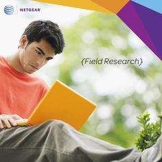 a man sitting on the ground with a yellow laptop in his lap and text reading field research