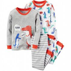 Carter's Boy's 4-Piece Dinosaur Yawn Pajamas Set Mix Match Long Sleeve This 4-Pc. Pajama Set Is Meant To Mix And Match! Set Includes Dino Yawn Tee (Long Sleeves), Stripe Pajama Pants, A Dino Print Tee (Long Sleeves), And A Pair Of Dino Print Pajama Pants. 100% Cotton Ribbed Cuffs Pull On Style Should Fit Snugly. These Are Not Flame Resistant Garment Size 4 (40-42.5 Inches/ 37-42.5 Lbs) New With Tags Boys Pjs, Striped Pajama Pants, Baby Robes, Dinosaur Pajamas, Baby Boy Pajamas, Cotton Pjs, Boys Sleepwear, Carters Baby Boys, Baby Pajamas