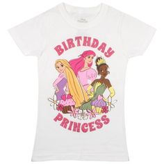 Celebrate like royalty with the Disney Birthday Princesses Birthday Beauty T-Shirt that features your little ones beloved Disney Princesses - Rapunzel Ariel and Tiana accompanied by the statement "Birthday Princess." This girls' tee is designed to make your child's special day truly magical. Made from pure cotton the shirt affords ultimate comfort and breathability accompanying your little princess through her entire day of play adventure and royal duties. With a broad selection of sizes from Sm Disney Princess Rapunzel, Disney Charms, Princess Rapunzel, Birthday Princess, Disney Birthday, Halloween Jewelry, Disney Princesses, Princess Birthday, Birthday Girl