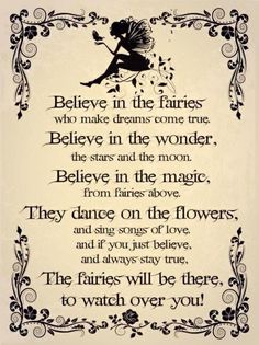 a poem written in black and white with an image of a fairy on it