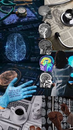 a collage of photos with different types of medical equipment and images that include mris