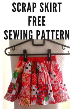 a skirt hanging on a rack with the words scrap skirt free sewing pattern above it