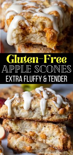 gluten - free apple scones with white icing on top