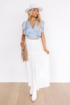 - Say in the summer breeze with this flowy maxi skirt! - Fully lined material - A stretchy elastic waistline - A flowy silhouette that ends in a maxi skirt length hemline Measurements S : Hip 36", Length 36.5", Waist 27". M : Hip 38", Length 36.5", Waist 29". L : Hip 40", Length 37", Waist 31". Breezy Flowy Maxi Skirt With Ruffles, Breezy Flowy Maxi Skirt With Ruffled Detail, Flowy Breezy Maxi Skirt With Ruffles, Flowy Maxi Skirt With Elastic Waistband For Summer, Breezy Maxi Skirt For Day Out, Summer Flowy Maxi Skirt With Ruffles, Breezy Flowy Maxi Skirt For Day Out, Summer Flowy Ruffled Maxi Skirt, Flowy Breezy Maxi Skirt For Day Out