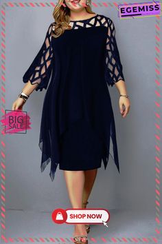 Deep Blue Casual Solid Lace O Neck Straight Plus Size Dresses Skirt Plus Size, Irregular Hem, Lace Neckline, Dresses By Length, Dress Formal, Women Lace, Formal Dress, Dress Fabric, Chiffon Dress