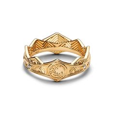 Collect a treasure of an ancient kingdom with the Game of Thrones House of the Dragon Crown Ring. Featuring sparkling stones, arch detailing and the Targaryen sigil � a three-headed dragon symbol � this 14k gold-plated ring harkens back to the legendary Targaryen family's royal roots in the Seven Kingdoms. For fans who want to incorporate their fandom into their everyday style, this ornate ring creates a visually interesting contrast to simpler stackable Pandora rings. Targaryen Crown, Dragon Crown, Super Ring, Targaryen Sigil, Pandora Stackable Rings, Dragon Family, Dragons Crown, Ornate Ring, Game Of Thrones Dragons