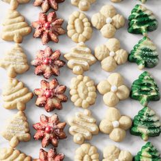 some cookies are arranged in the shape of christmas trees