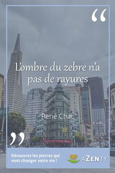 a city with tall buildings in the background and a blue frame over it that says, lombre du zebre na pas de rayures