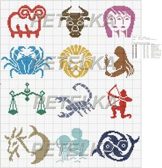 cross stitch pattern with different zodiac symbols