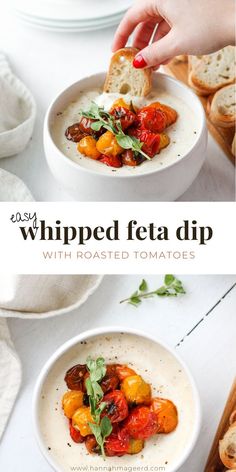 two bowls filled with roasted vegetables and topped with toasted bread, on top of a white table