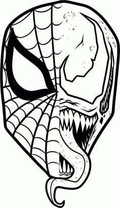 a spiderman mask with fangs on it's face and mouth, in black and white