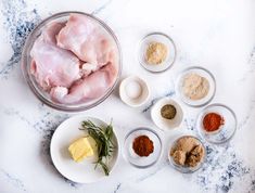 the ingredients are laid out in bowls on the counter