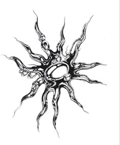 a black and white drawing of a sun with many small details on the top half of it