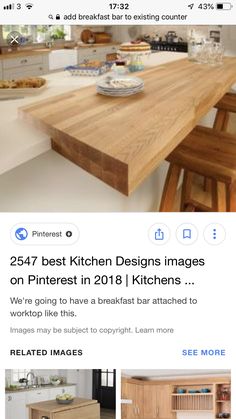 an image of a wooden kitchen island in the middle of a page on pinterest