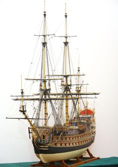 a model ship sitting on top of a table