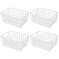 four white wire baskets on a white background