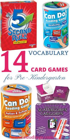 four different types of cards and games for children