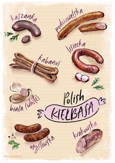 an illustration of different types of sausages