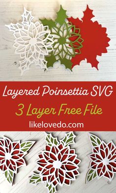 three layered poinsettia svg cut outs with the text layer free file