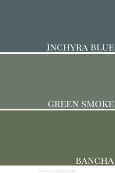 Farrow & Ball Green Smoke Colour Review by Claire Jefford Farrow And Ball Blues And Greens, Blue Green Lounge Decor, Bancha Green Farrow And Ball, Inchyra Farrow And Ball, Inchyra Blue Colour Scheme, Farrow And Ball Bancha Green, Farrow And Ball Colour Schemes Green, Bancha Farrow And Ball, Inchyra Blue Farrow And Ball